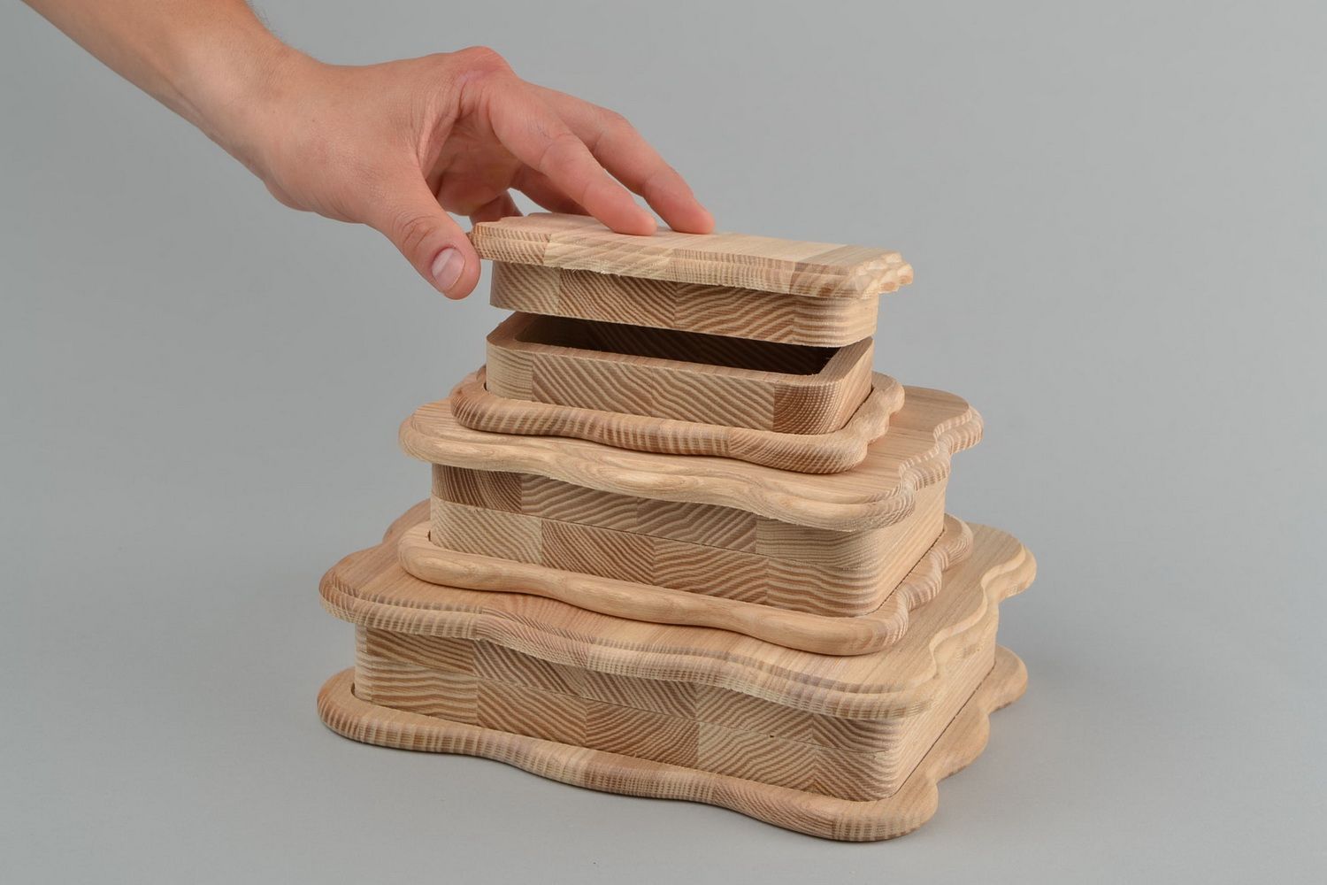 Boîtes en bois brut de frêne à décorer 3 pièces différentes tailles faites main photo 2