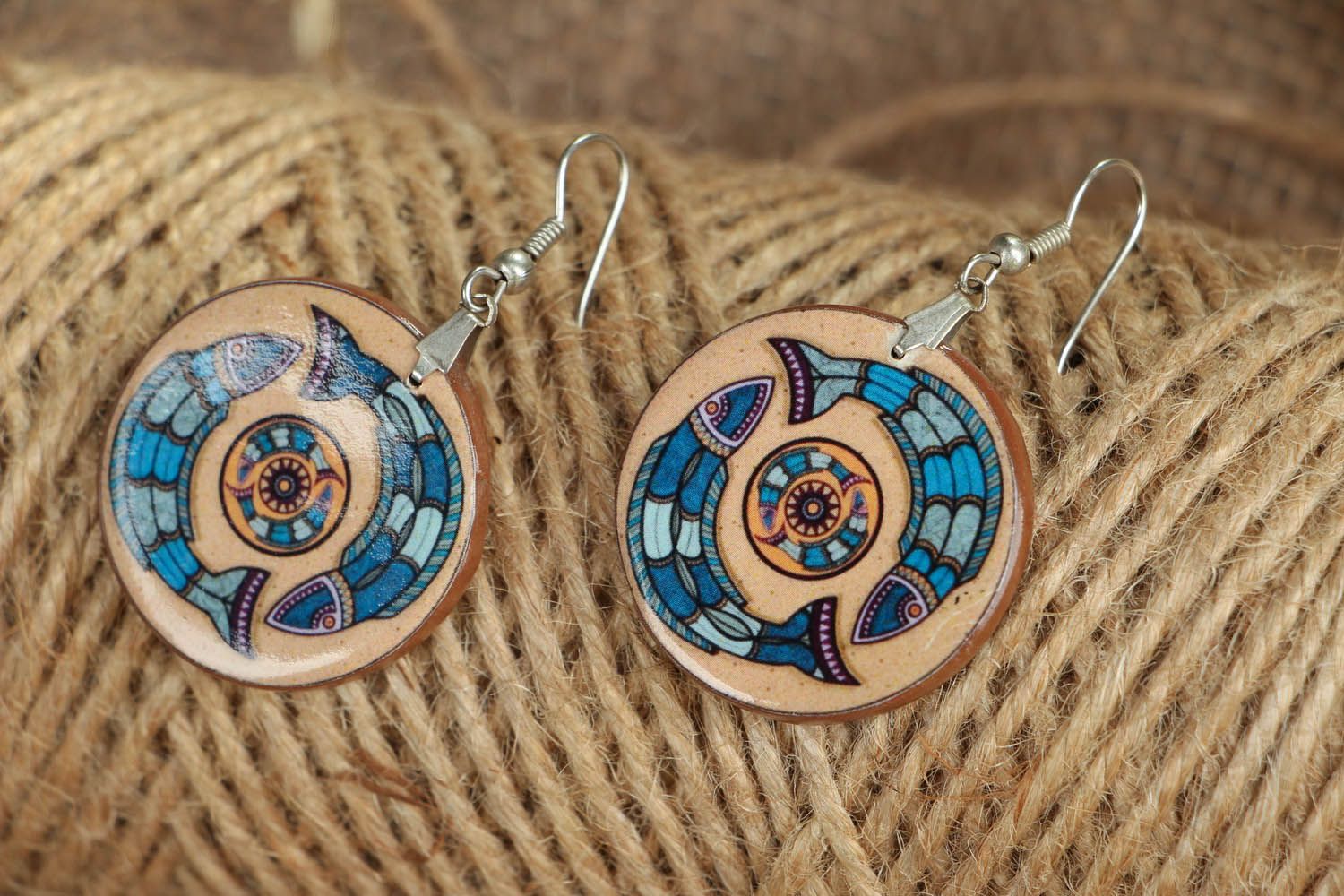 Earrings made of polymer clay Pisces photo 3