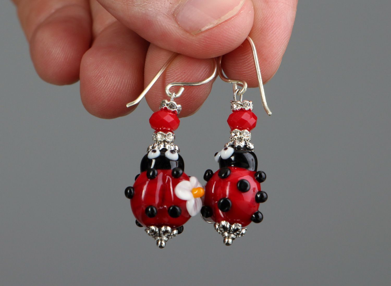 Silver earrings with Italian glass Ladybirds photo 4