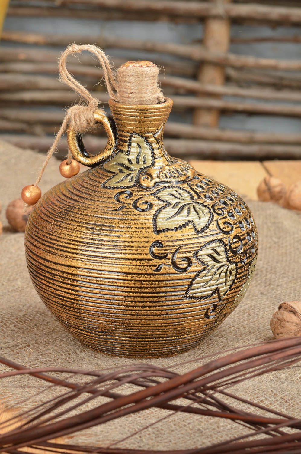 Handgemachte Ton Flasche Keramik Karaffe für Getränke mit Kork  foto 1