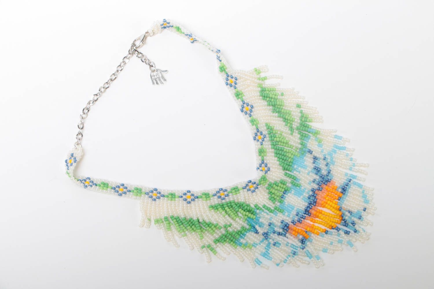 Ожерелье из бисера разноцветное ромашковое авторское красивое ручной работы фото 2