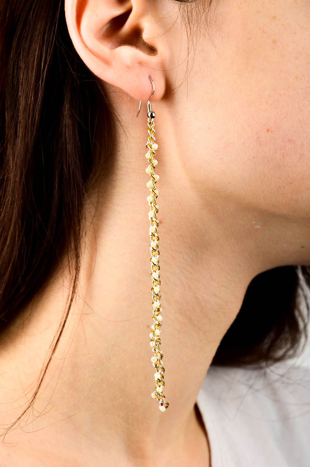 Boucles d'oreilles chaîne Bijou fait main perles de rocaille Accessoire femme photo 2