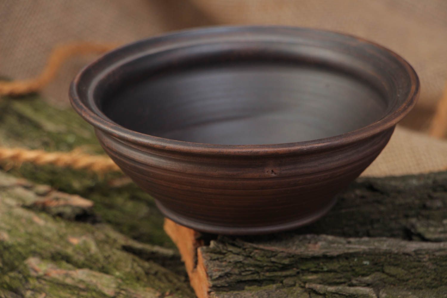 Beautiful handmade dark brown ceramic deep bowl 400 ml photo 1