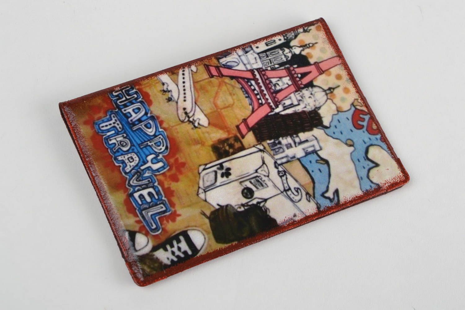 Joli porte-passeport en similicuir avec dessin de la Tour Eiffel fait main photo 4