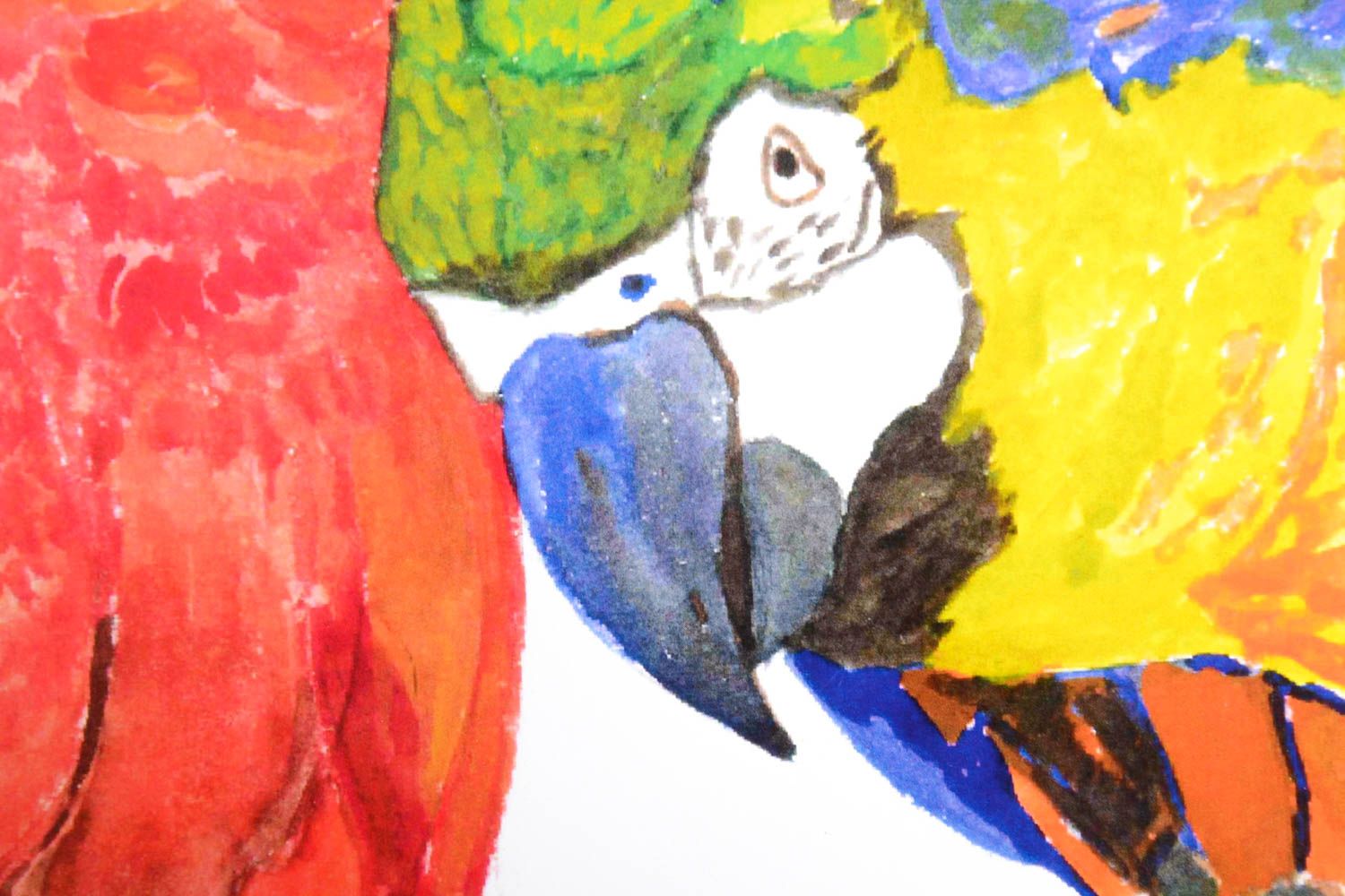 Подарок ручной работы рисунки красками акварель постеры картины попугаи  фото 4