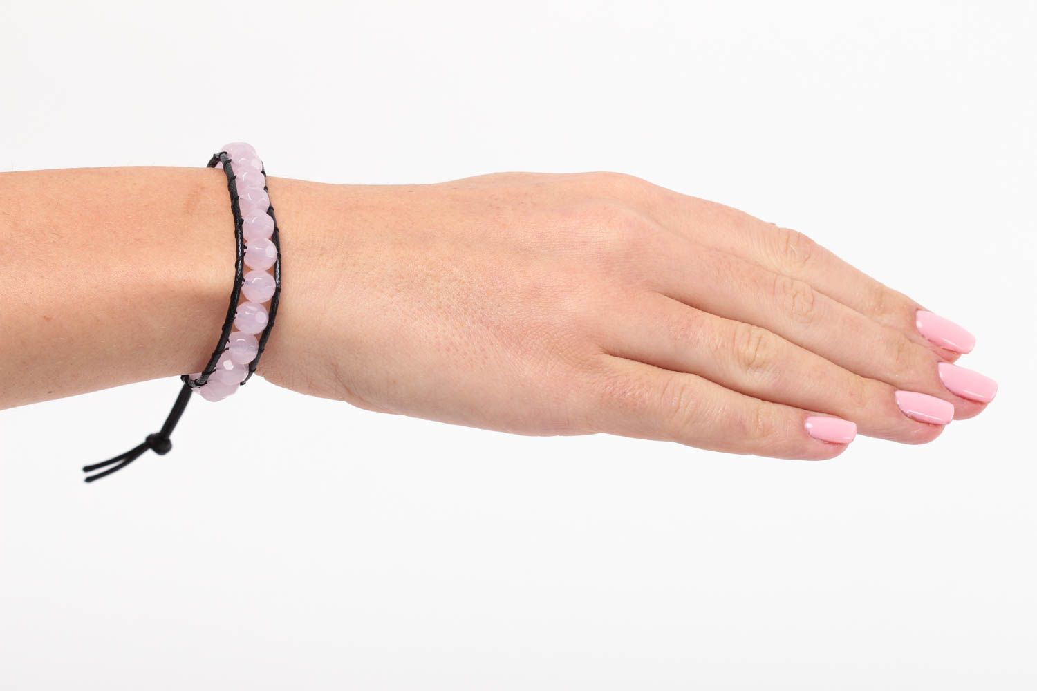 Handmade bracelet with natural stones woven pink quartz bracelet fashion jewelry photo 5