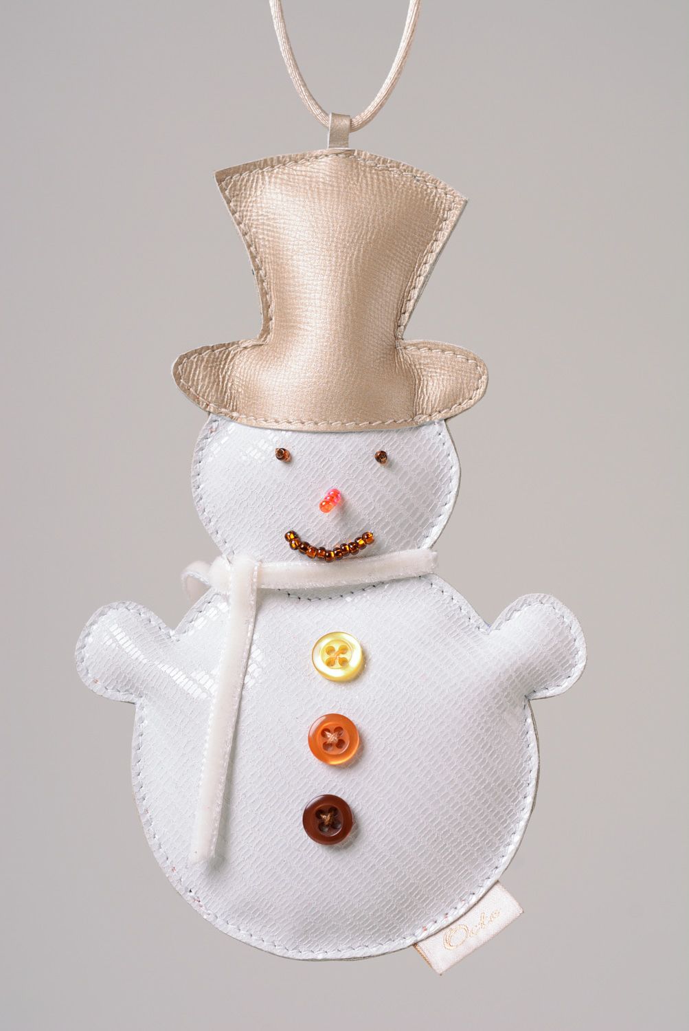 Handmade leather keychain Snowman photo 1