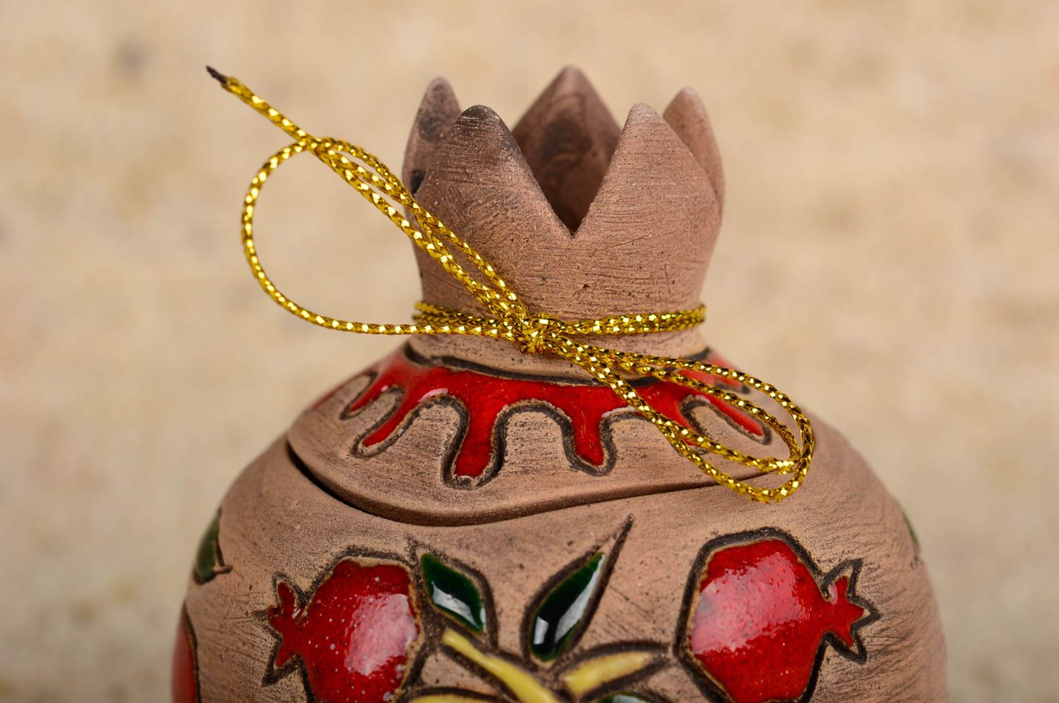 Шкатулка ручной работы керамический сувенир авторская керамика гранатовое древо фото 3