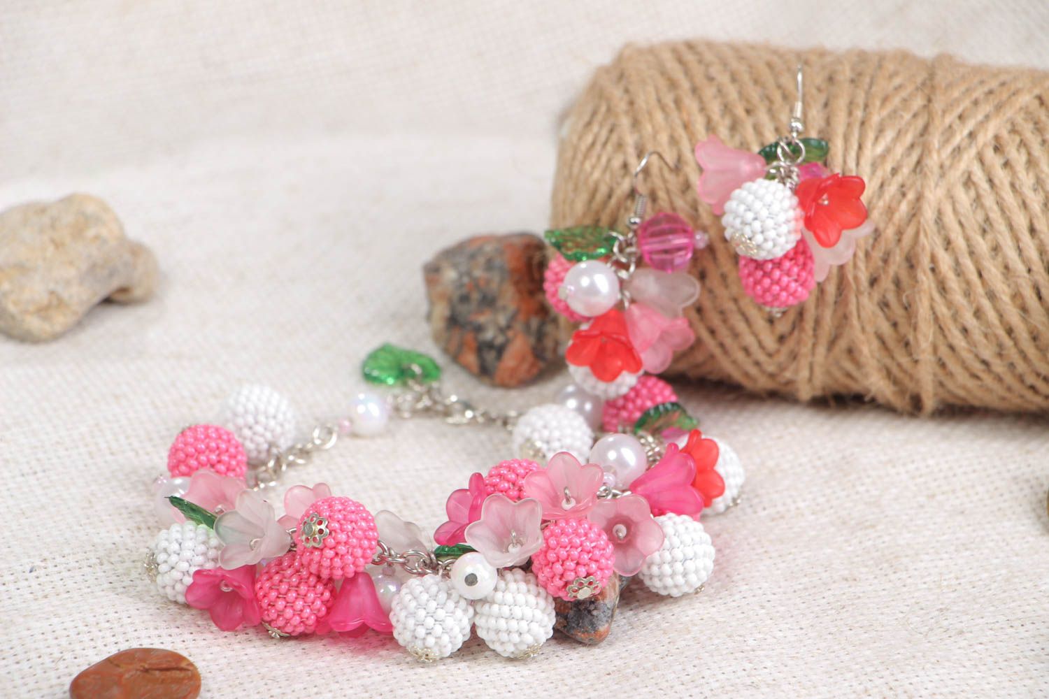 Handmade beaded jewelry set designer earrings and bracelet gifts for her photo 1