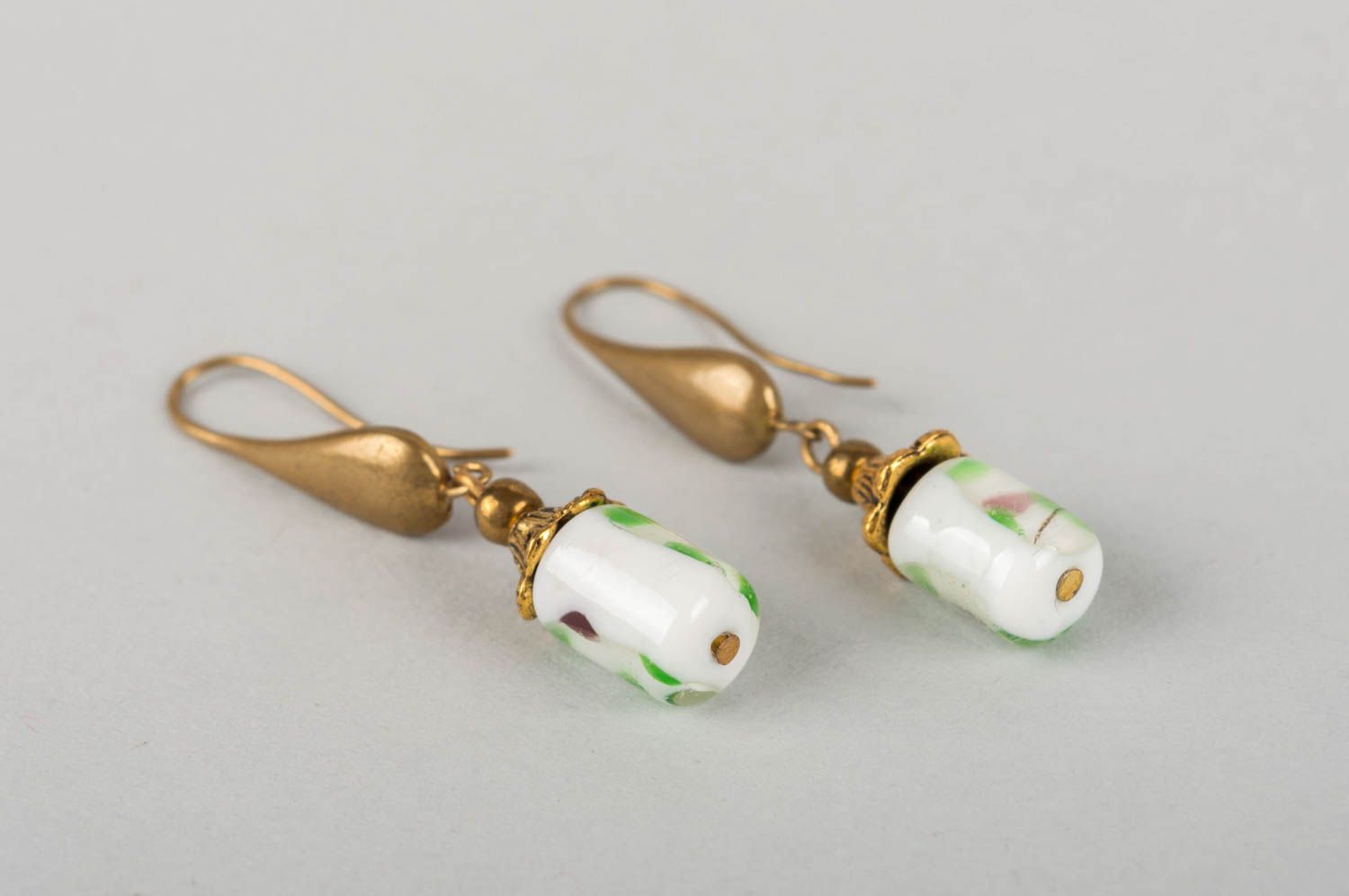 Elegant stylish unusual handmade earrings made of Murano glass and brass photo 3