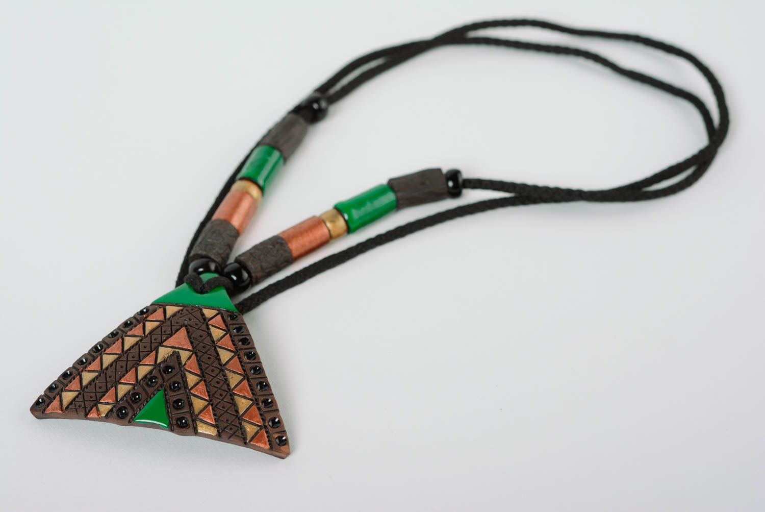 Handmade triangular pendant in ethnic style milk firing technique stylish jewelry photo 1