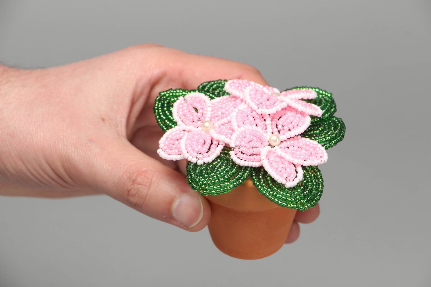 Fleurs artificielles en perles de rocaille dans pot faites main Violettes photo 3