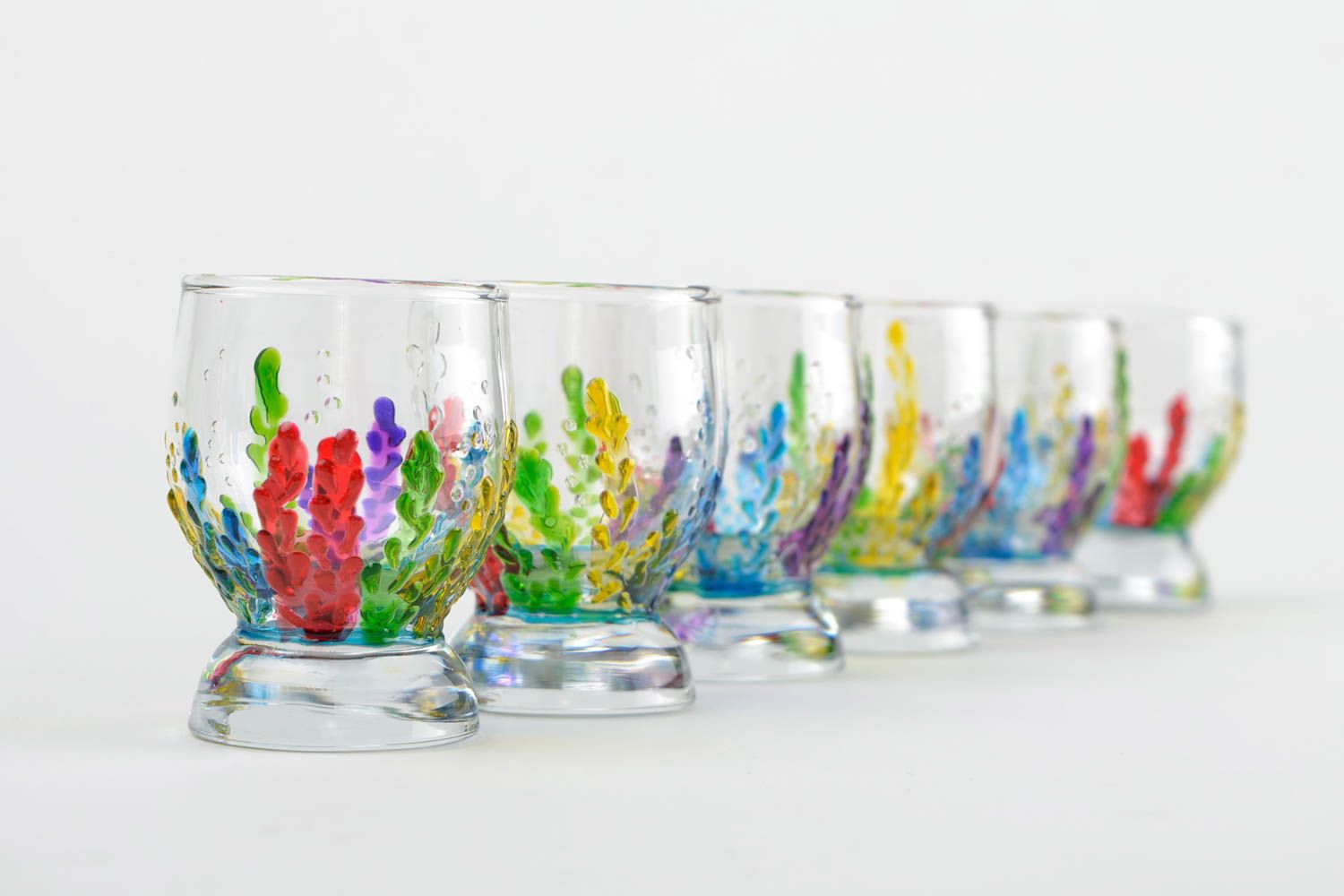 Набор рюмок стеклянных колосок посуда хэнд мейд рюмки с росписью необычные фото 1