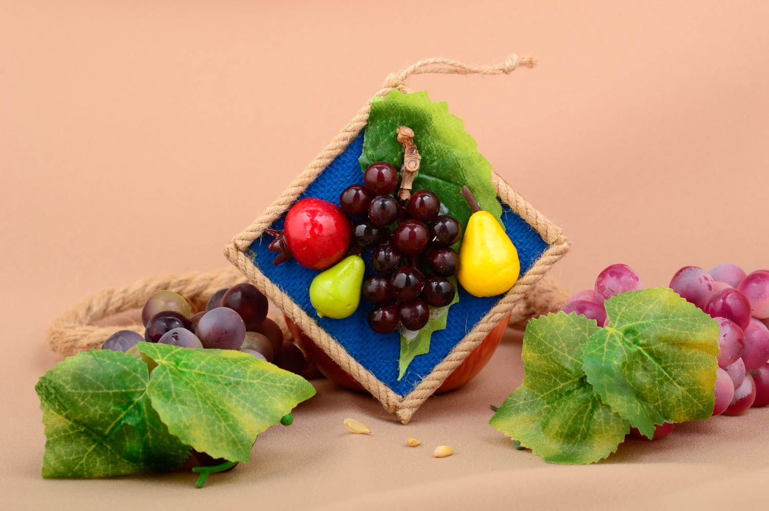 Magnet frigo fait main Aimant frigo carré avec fruits Décoration cuisine design photo 1