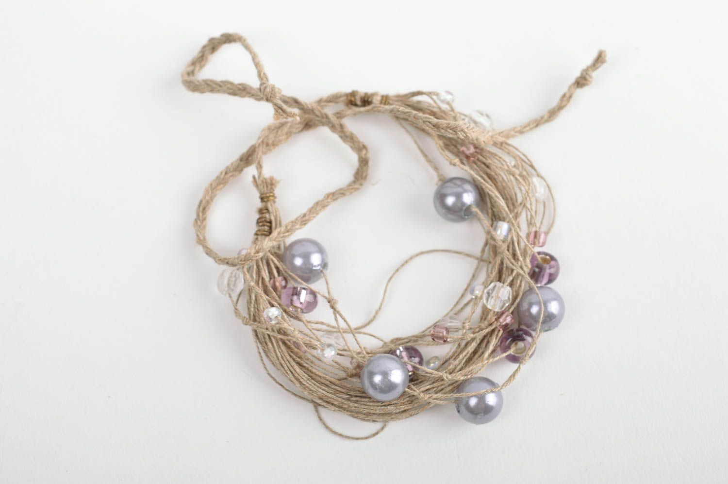 Bracelet fantaisie Bijoux fait main Accessoire femme cordes de lin perles nacré photo 2
