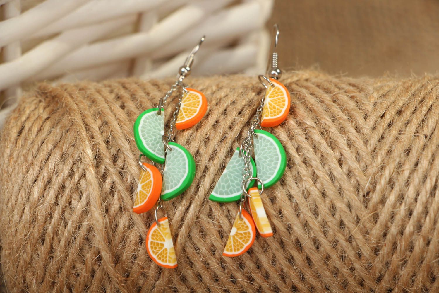 Long polymer clay earrings Citrus photo 4