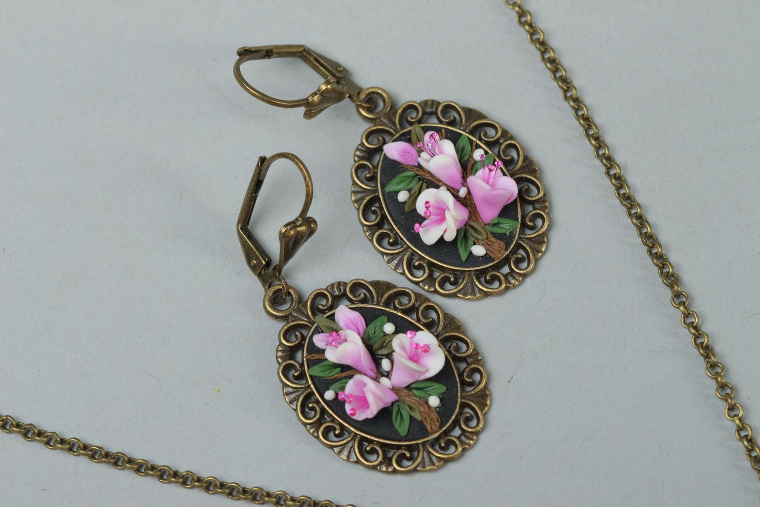 Polymer clay and metal jewelry set photo 3