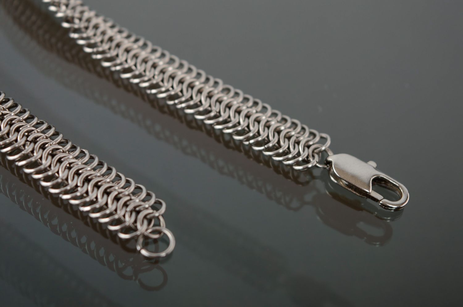 Handmade flat chainmail metal bracelet photo 5