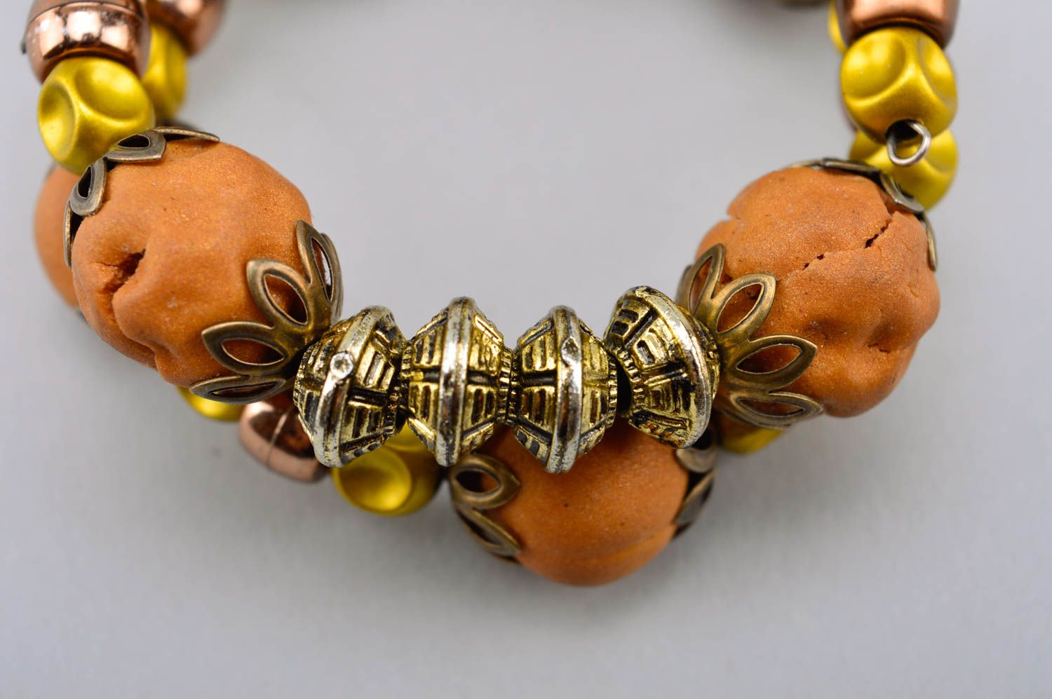 Handmade wrist accessory stylish plastic jewelry beige bracelet for gift photo 5