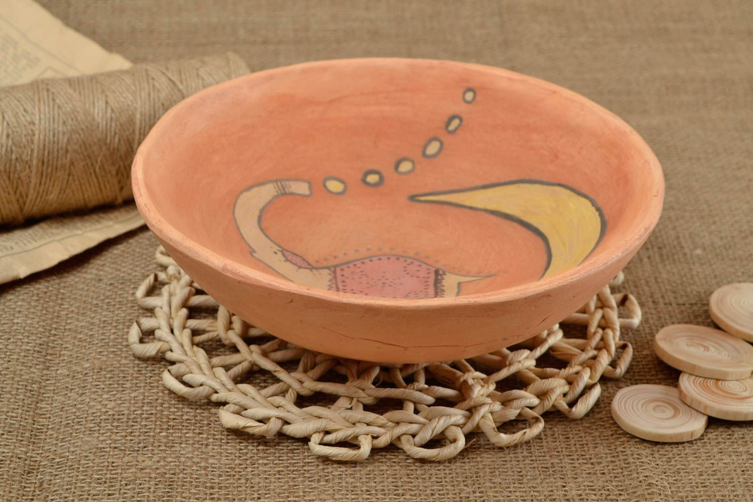 Керамическая тарелка ручной работы глиняная посуда расписная тарелка Месяц фото 1