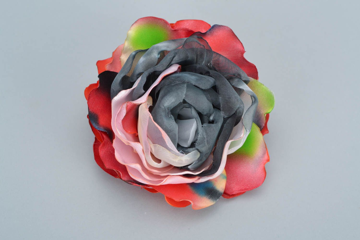 Beautiful handmade unusual colorful textile flower hair clip photo 2