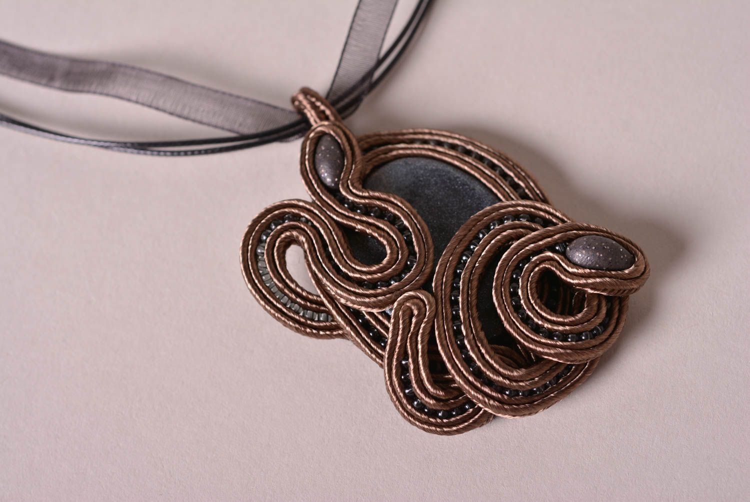 Handcrafted jewelry soutache jewelry pendant necklace long charm necklace photo 3