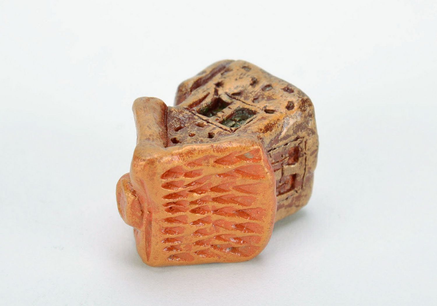 Figurine céramique faite main Maison avec toit orange photo 4