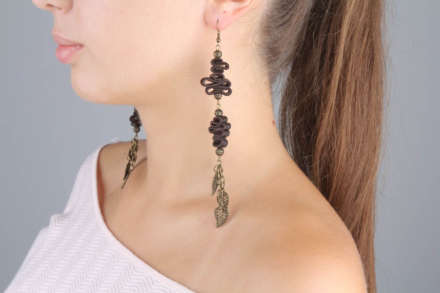 Leather and metallic earrings  photo 1