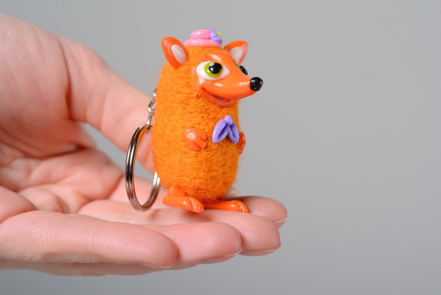 Felted keychain hand made of wool and polymer clay photo 5
