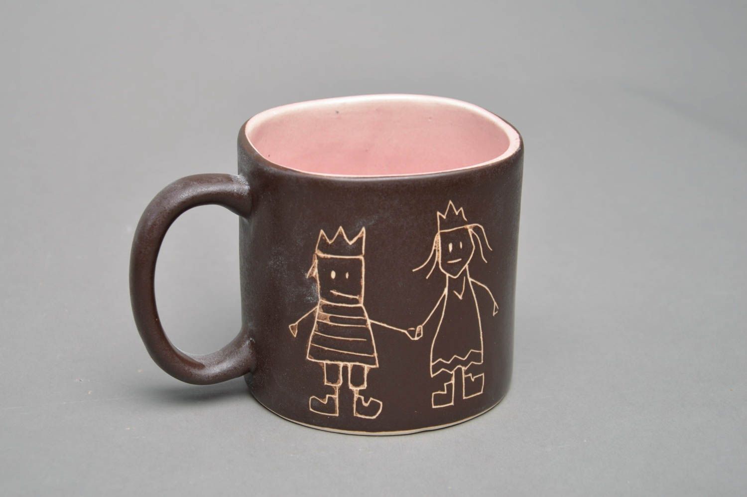 Glazed dark brown ceramic coffee mug for Lovers - great gift for St. Valentine's day photo 2
