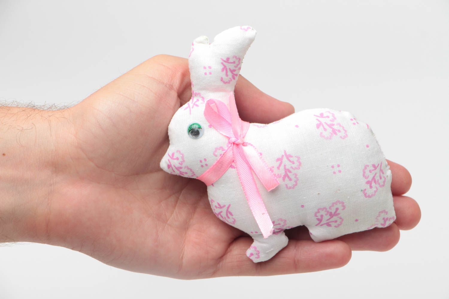 Soft toy rabbit white with pink handmade beautiful little present for children photo 5