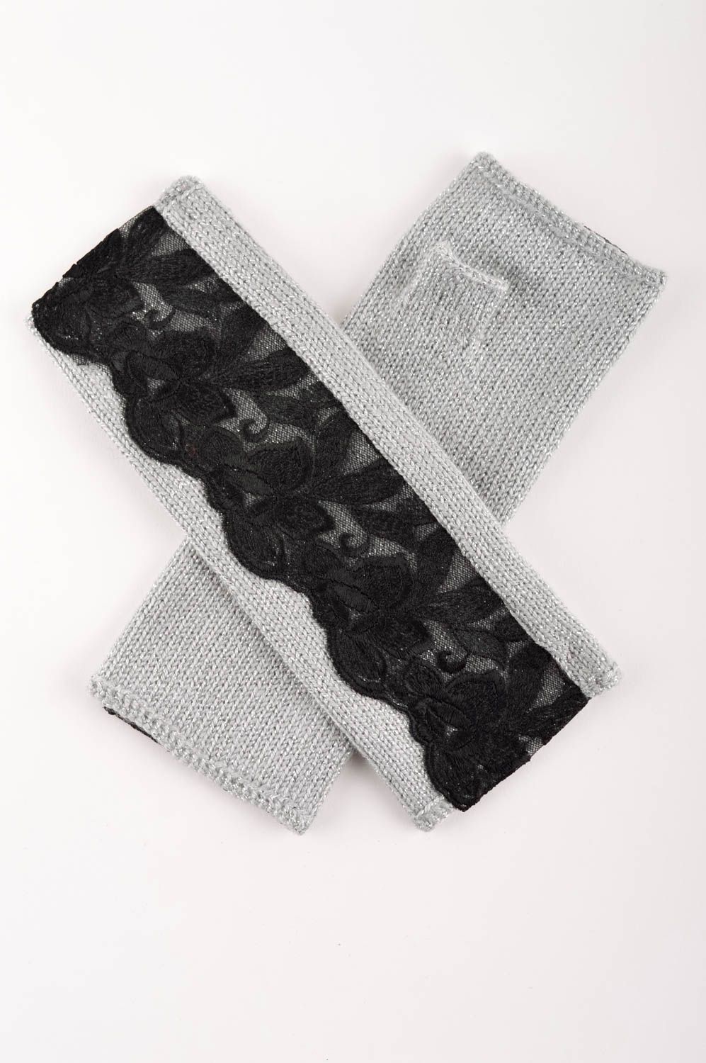 Mitones tejidos artesanales negros con gris accesorio de moda ropa femenina foto 1