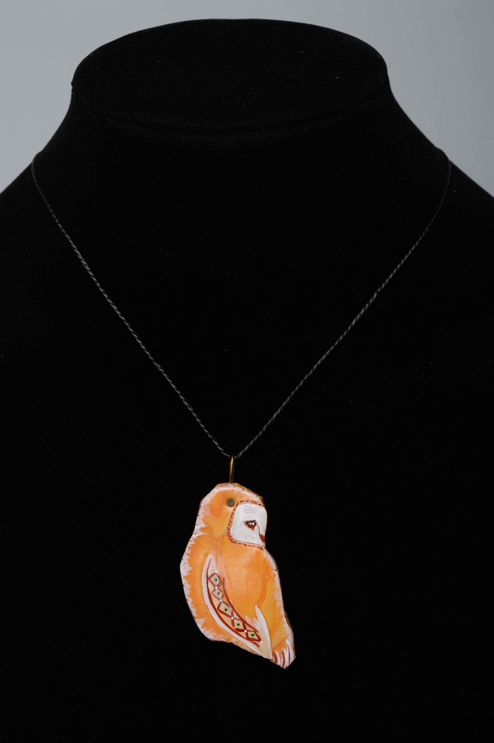 Painted polymer clay pendant Owl photo 3