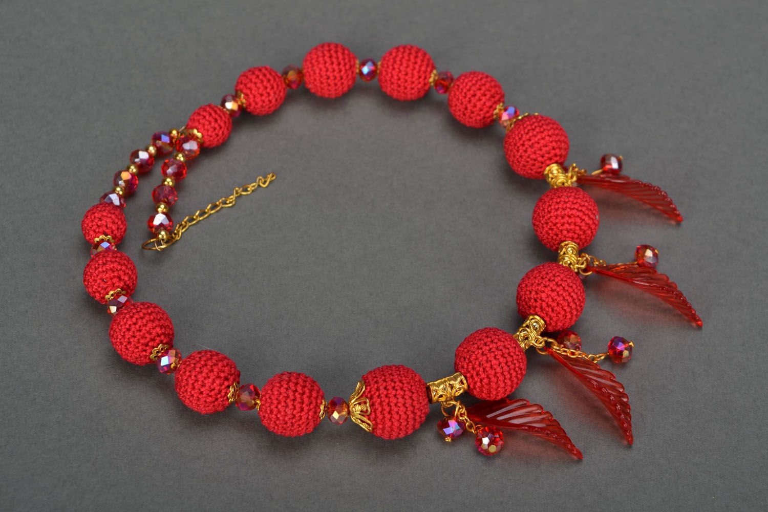 Conjunto de jóias feito à mão colar e brincos de malha Vermelho foto 4