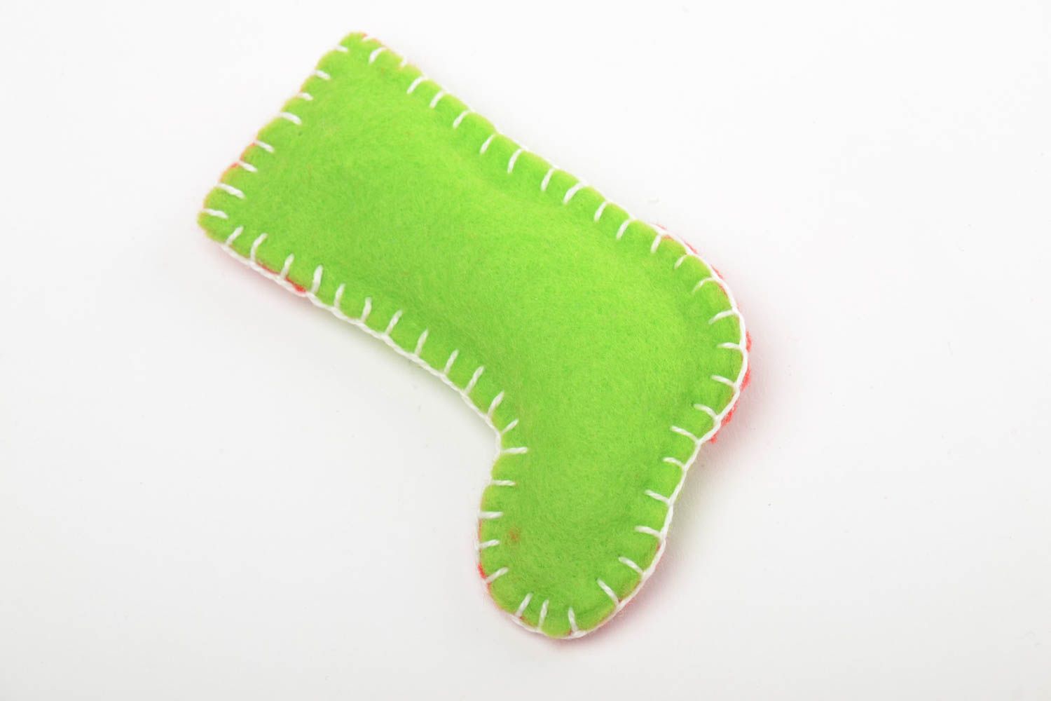 Jouet en feutre chaussette décorative fait main original vert-rouge miniature photo 3
