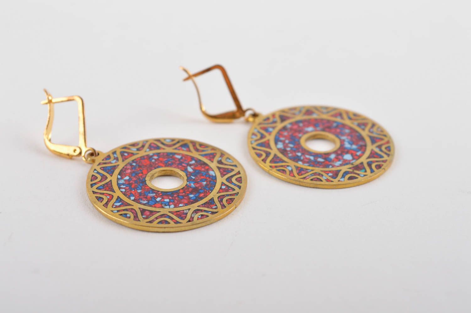 Ethnic earrings with natural stones handmade brass earrings metal bijouterie photo 4