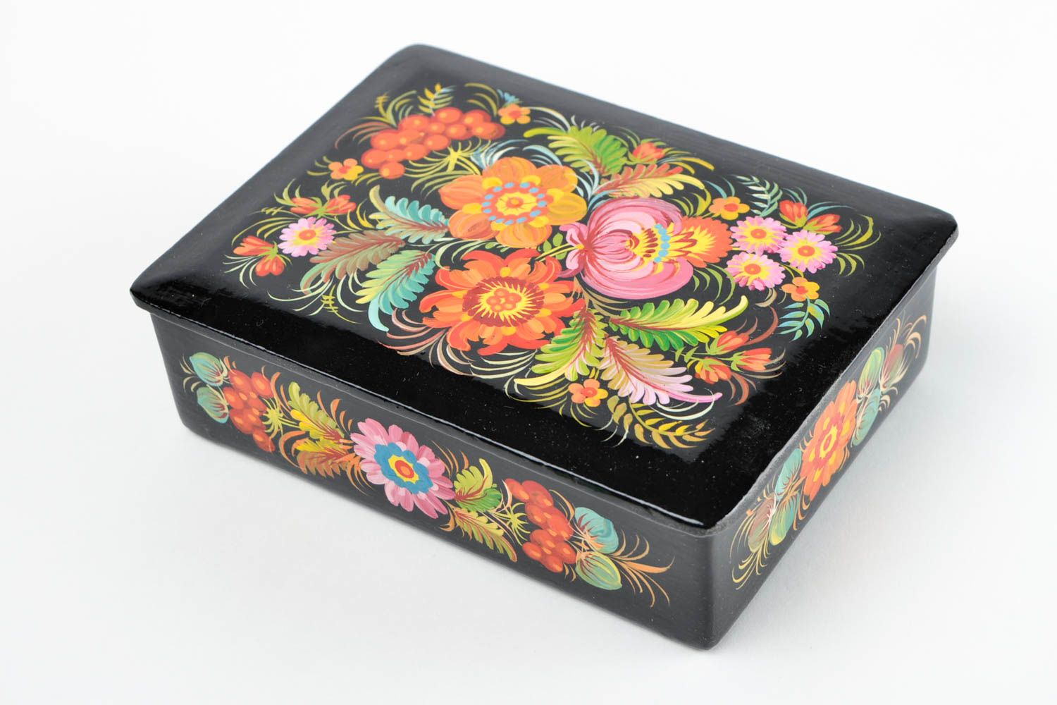 Boîte à bijoux fait main Boîte en bois peinte noire motifs Déco maison photo 4