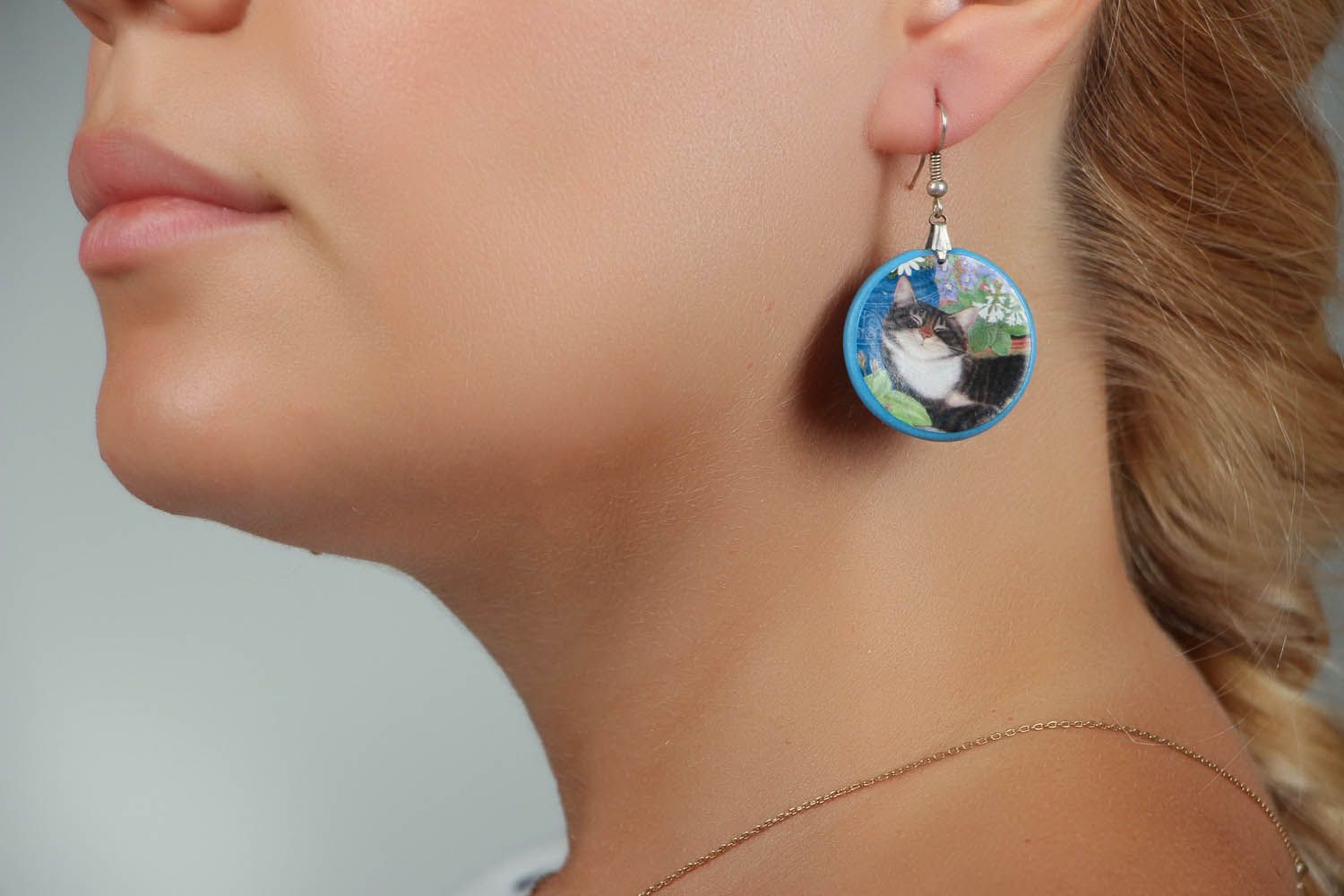 Polymer clay earrings with decoupage photo 5