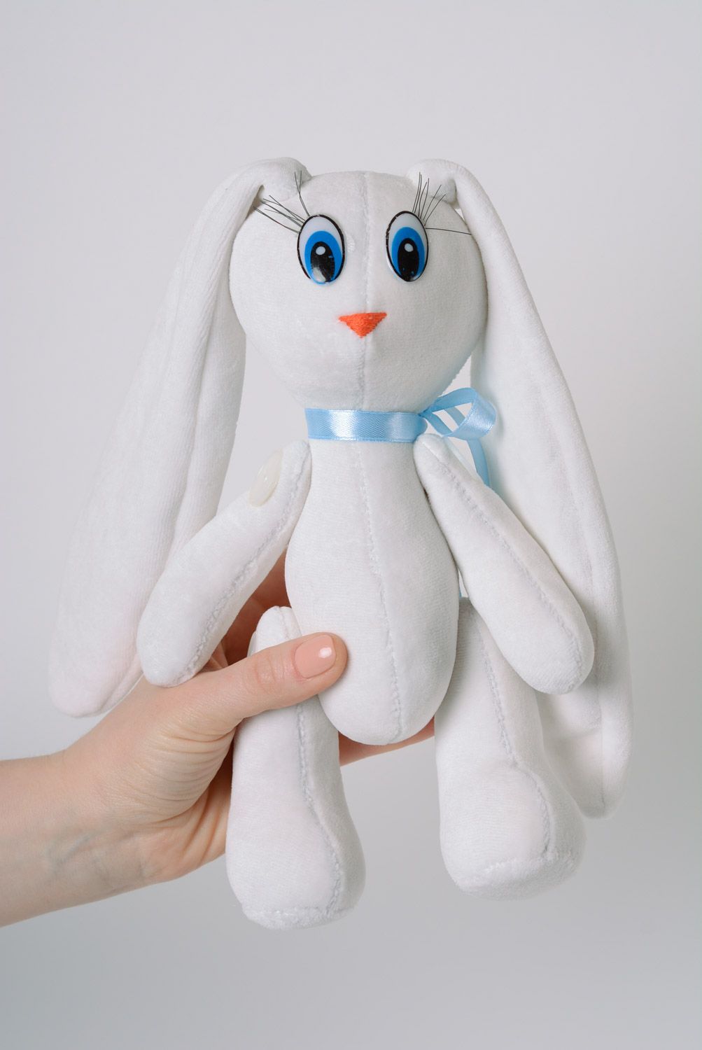 Beautiful white handmade designer fabric soft toy hare with long ears photo 1