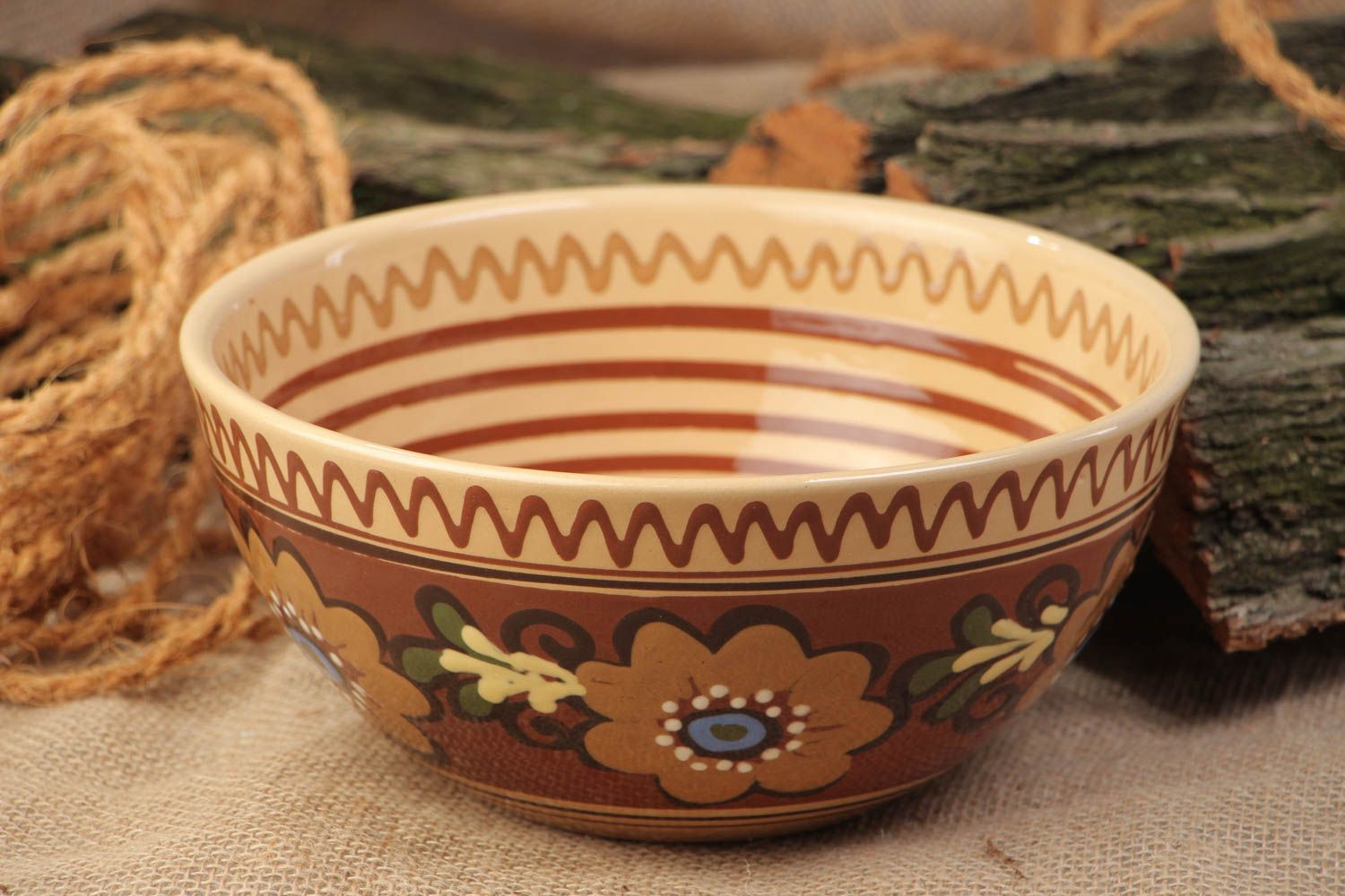 Beautiful bright handmade ceramic bowl painted with glaze 200 ml photo 1
