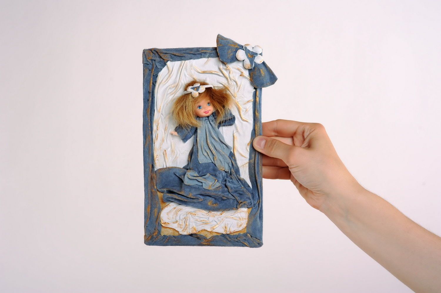 Tableau décoratif en cuir avec poupée Ange  photo 2