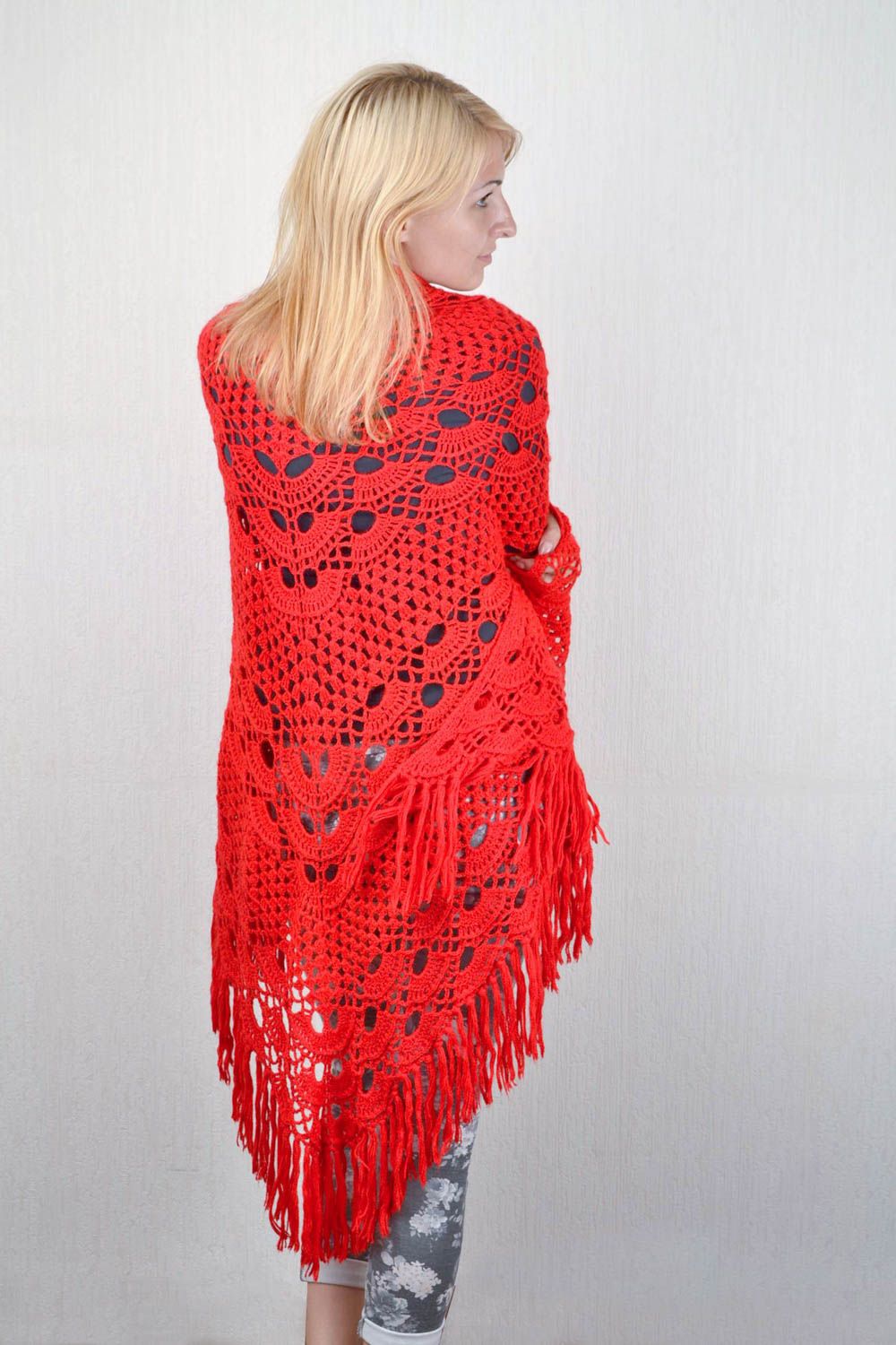 Schal Tuch handgemacht roter Schal aus Angora Damen Schal gehäkelt charmant groß foto 1
