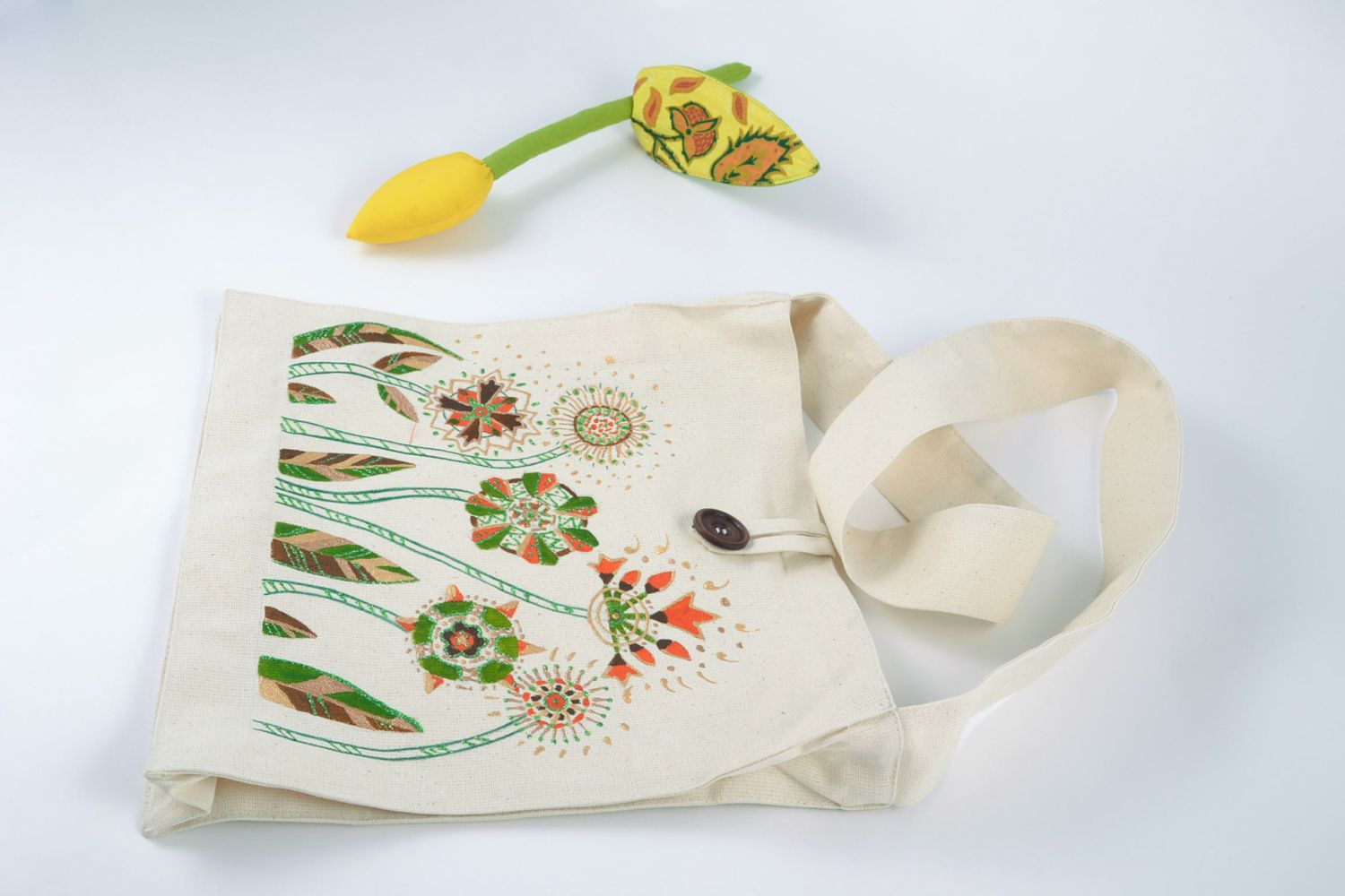 Текстильная сумка из конопляной ткани с росписью фото 1