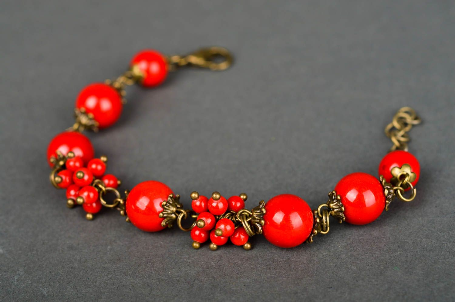 Handmade designer red bracelet unusual coral bracelet beaded elegant jewelry photo 3