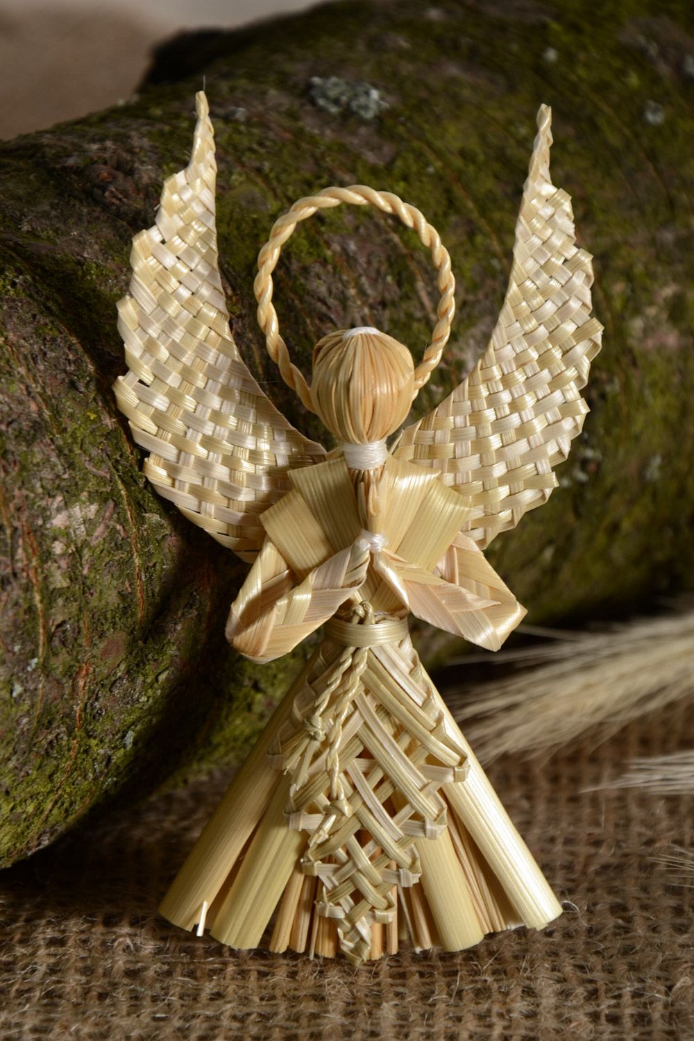 Suspension décorative Ange tressé de paille figurine originale faite main photo 1
