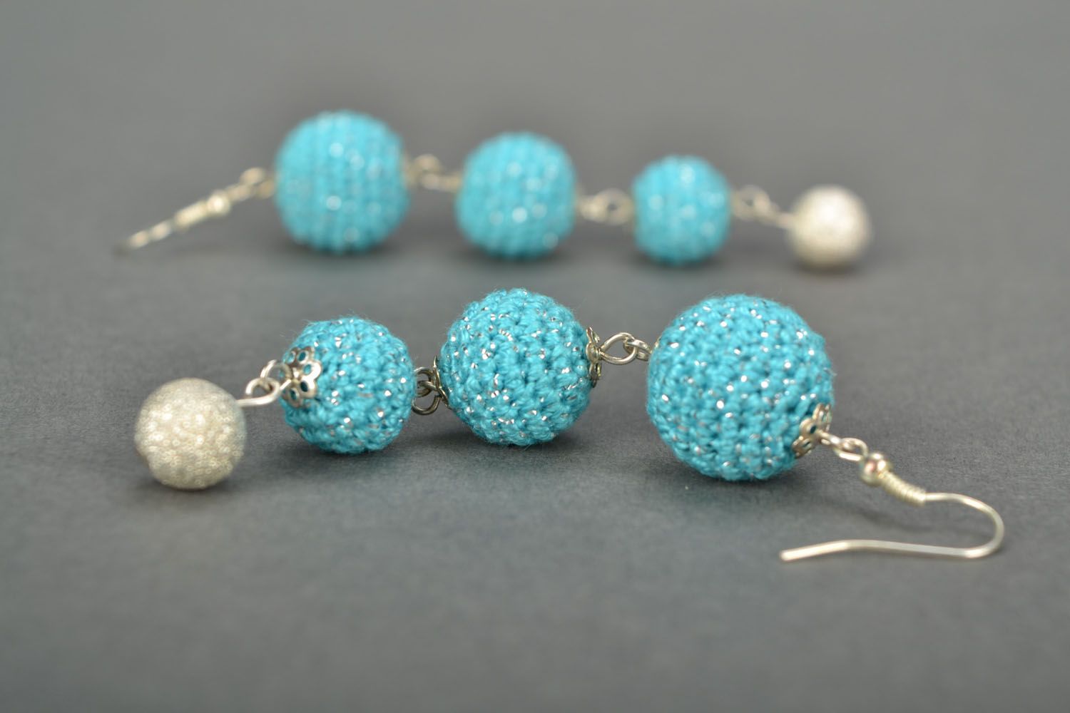 Crochet earrings Blue Snowballs photo 1