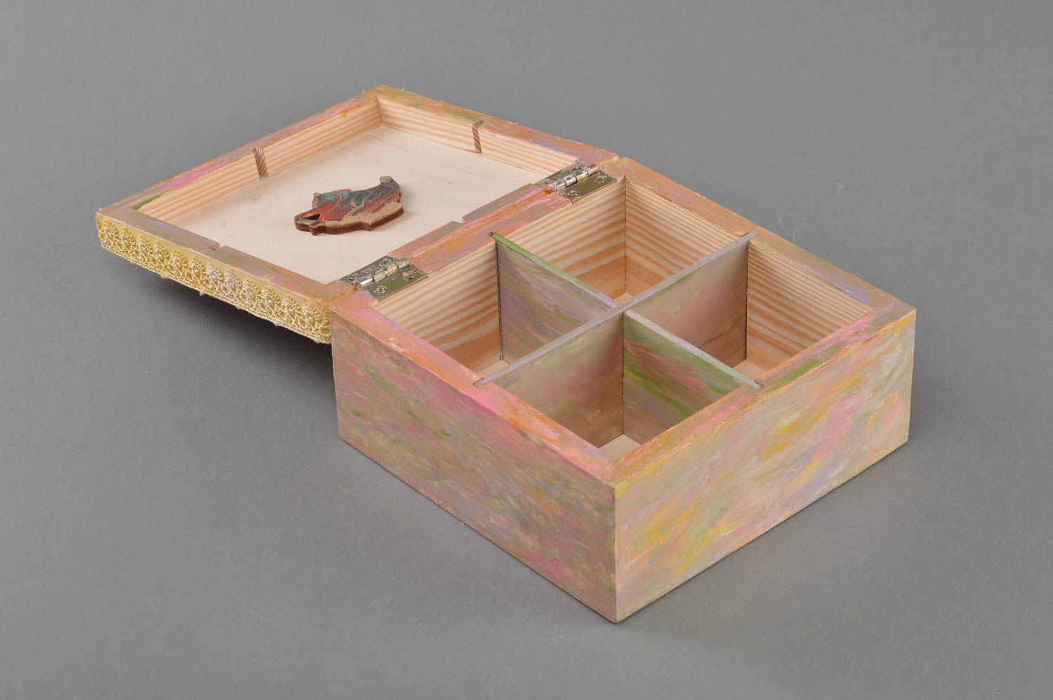 Handmade Teebox aus Holz in Decoupage mit Spitze und Sperrholz originell Vintage foto 3