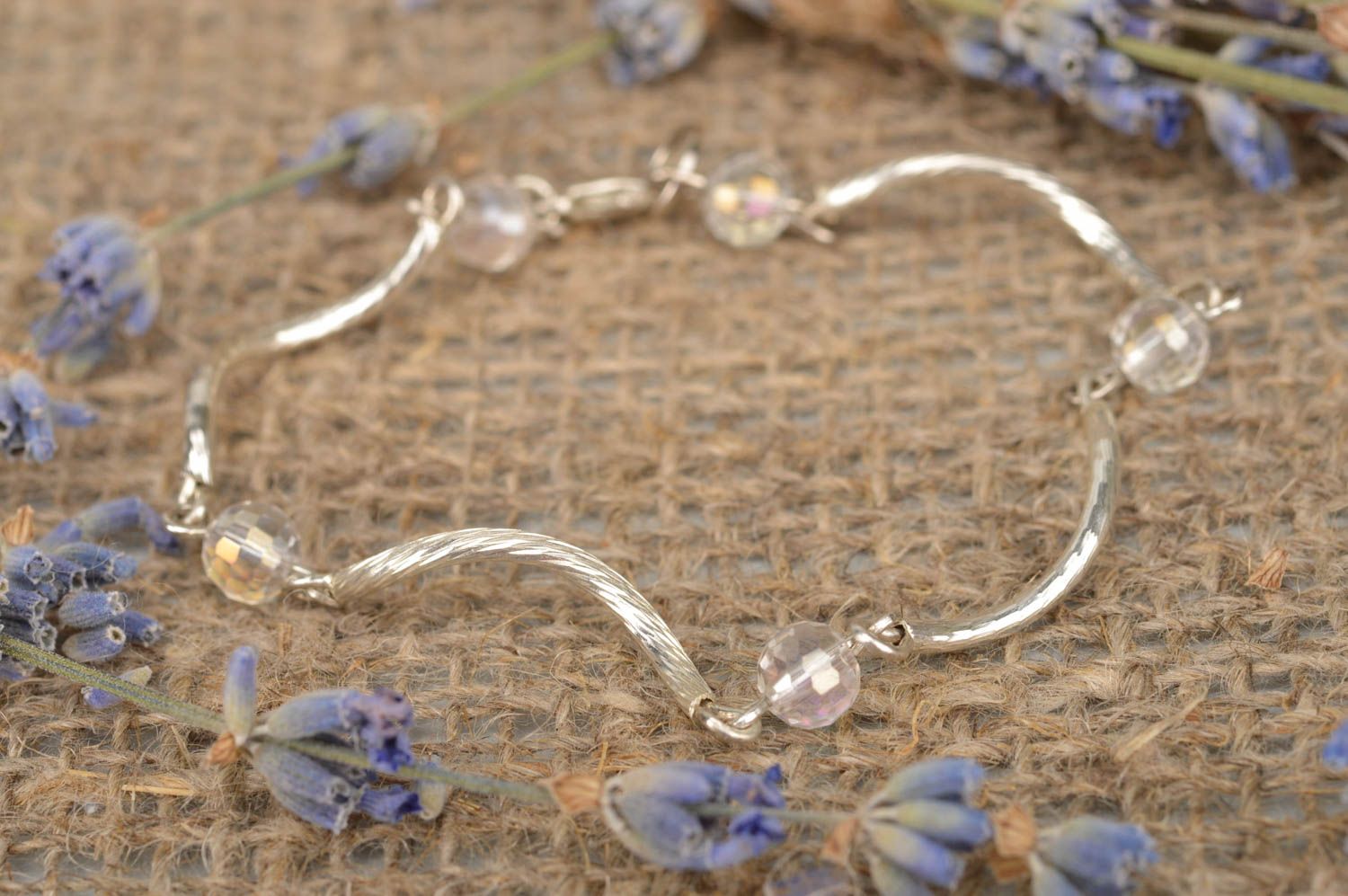 Handmade metal bracelet unusual wrist bracelet with crystal beads jewelry design photo 1