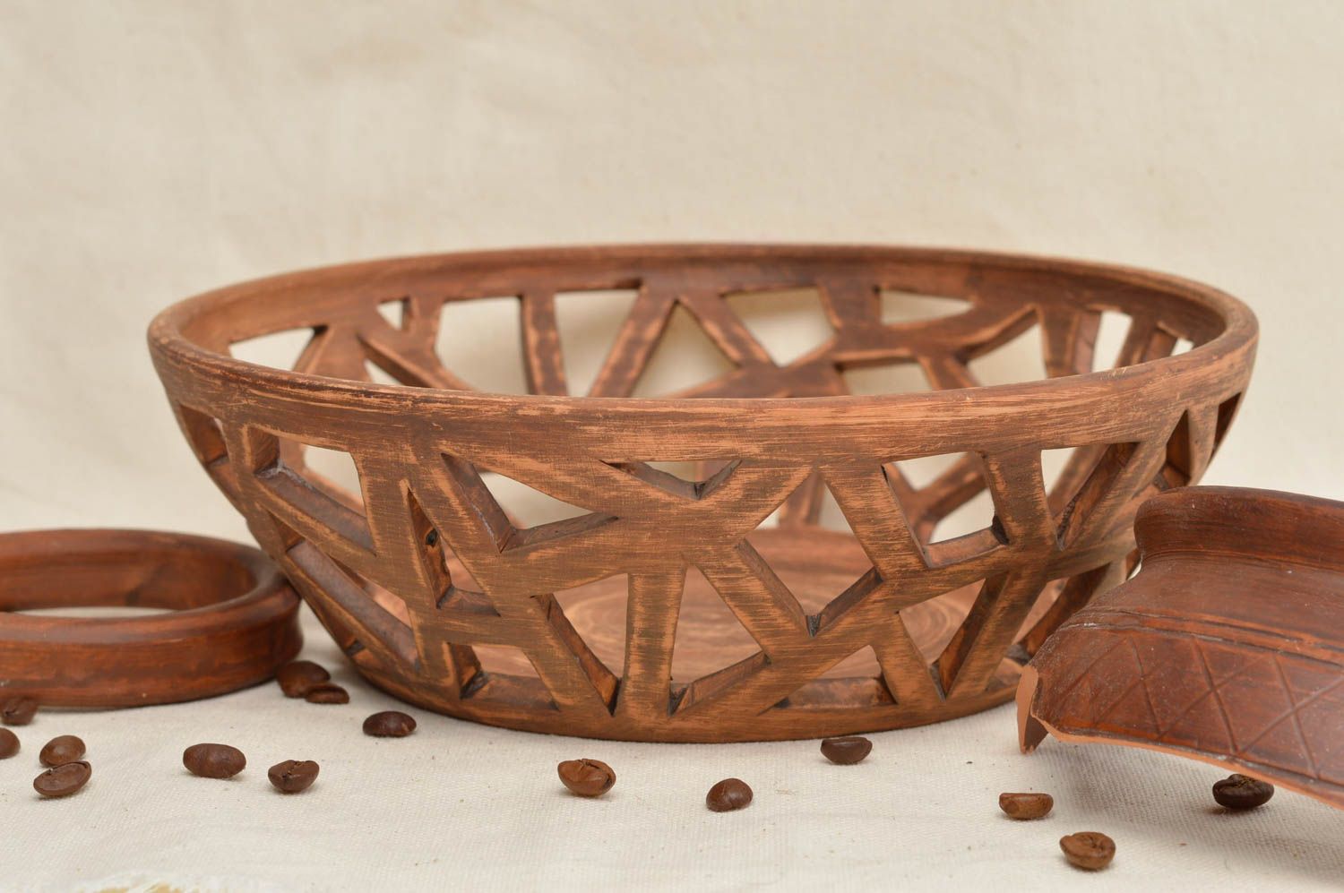 Handmade ceramic bowl for fruit beautiful openwork plate designer home decor photo 1