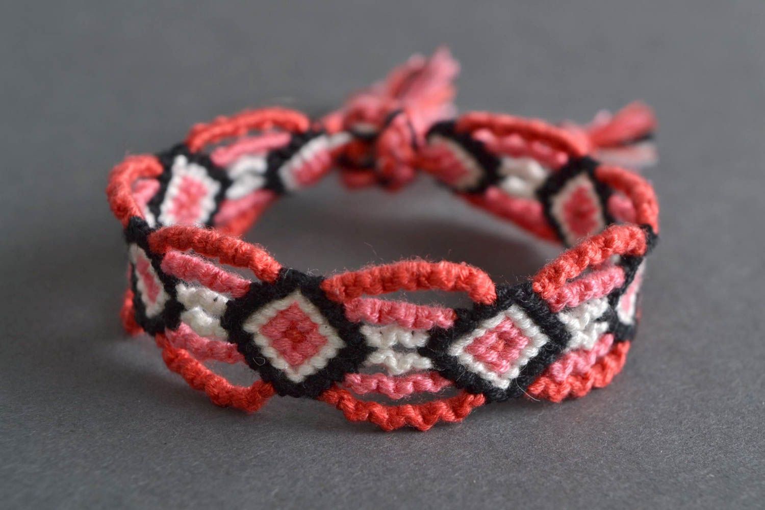 Unusual women's handmade designer woven textile friendship bracelet macrame photo 1